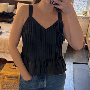 Black Pleated Peplum Top